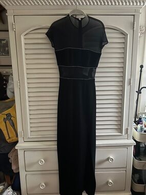 Vintage En Francais by Huey Waltzer Black Sheath Dress with Mesh Insets